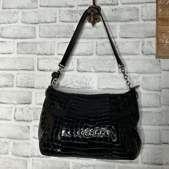 Vintage Genuine Brighton Black Patent Leather Shoulder Bag Purse - Picture 3 of 8
